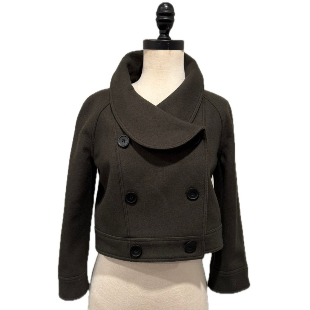 Proenza Schouler Olive Green Cropped Double-Breasted Wool Jacket